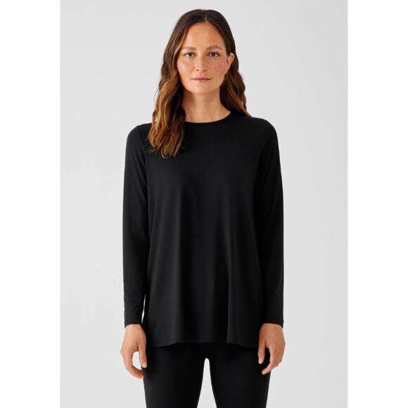 Eileen Fisher Tops - EILEEN FISHER Black Sz Medium Casual Wear Stretchy Jersey Knit Tunic Shirt